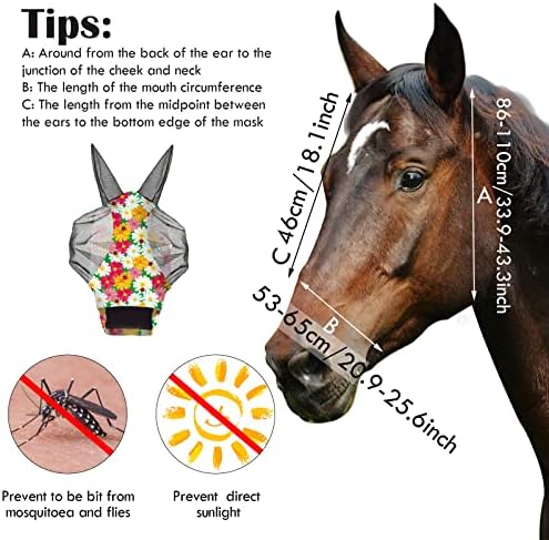 Weewooday 2 Pieces Horse Fly Masks for Horses Soft Fly Masks for Ears Smooth and Elasticity Mask with UV Protection(Flower Patterns,L)
