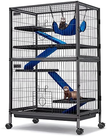 HABUTWAY 50''H Metal Small Animal Cages, Rolling Chinchilla Cage with Removable Ramps, Lagre Cage for Chinchillas/Guinea Pigs/Rabbit, Ferret Cages with Hammock & 5 Tiers, Black