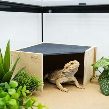 2-in-1 Bearded Dragon Basking Platform with Hideout, Slate Rocks for Reptiles with Base, Leopard Gecko Hides and Caves, Reptile Tank Accessories for Bearded Dragons, Geckos, Ball Pythons, Tortoise