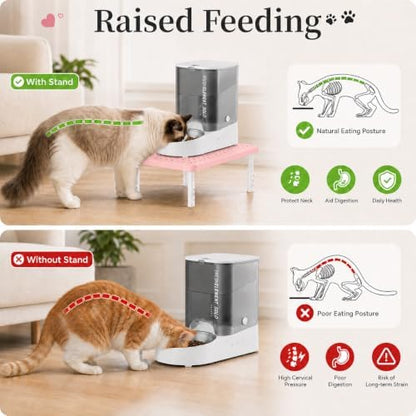 Adjustable Automatic Cat Feeder Stand - Elevated Cat Feeder Stand with 3 Height Settings, Fits Most Automatic Feeders & Tradition Bowls, Raised Pet Feeding Table Station for Cats & Small Dogs - Pink