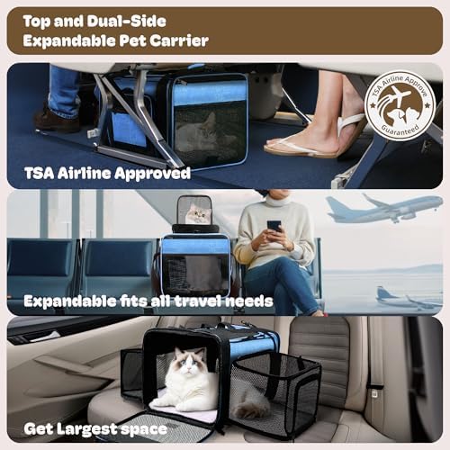 Top and 2 Sides Expandable Pet Carrier 17x11x9.5 TSA Airline Approved