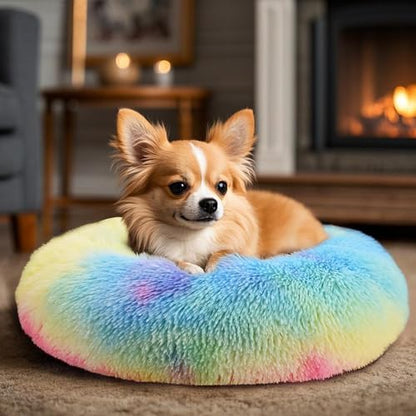 Hoewina Dog & Cat Bed, 20in Cat Beds for Indoor Cats (Rainbow)