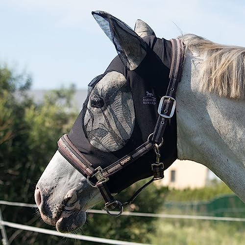 Harrison Howard Super Comfort Stretchy Fly Mask Large Eye Space with UV Protection Soft on Skin with Breathability Piano Black Extra-Full (Extra-Large)