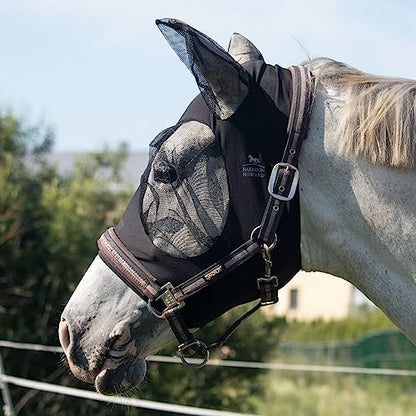 Harrison Howard Super Comfort Stretchy Fly Mask Large Eye Space with UV Protection Soft on Skin with Breathability Piano Black Cob (Medium)