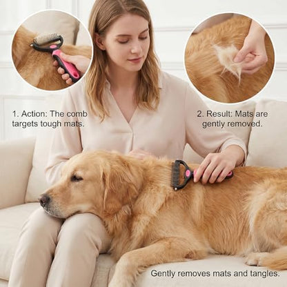 Dematting Comb for Dogs and Cats, Undercoat Rake Pet Brush for Long Hair, Deshedding Dog Brush Removes Tangles Knots and Loose Fur, Grooming Tool for Thick Coats (Pink M)