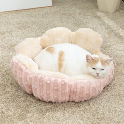 Hollypet Calming Cat Beds for Indoor Cats - Cute Fluffy Cactus Pet Small Dog Puppy Bed with Non-Slip Bottom, Pink