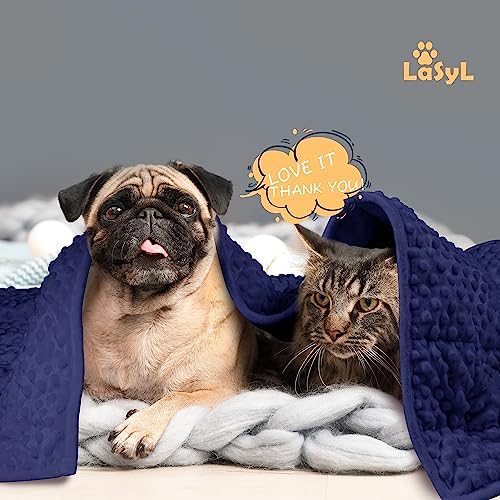LaSyL Weighted Blanket for Pets | Thunder Blanket for Dogs Anxiety | Premium Soft Minky | Relaxation & Calming & Anti Anxiety | Used in Car, Bed, Couch | Dark Blue, Washable Medium (32"x40")