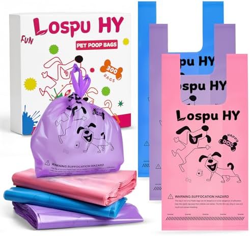 Poop Bags for Dogs, 300 Count Extra Wide Easy Tie Dog Poop Bags with Handles, Extra Thick Leak Proof Pet Waste Bag for Puppy Walking and Cat Litters