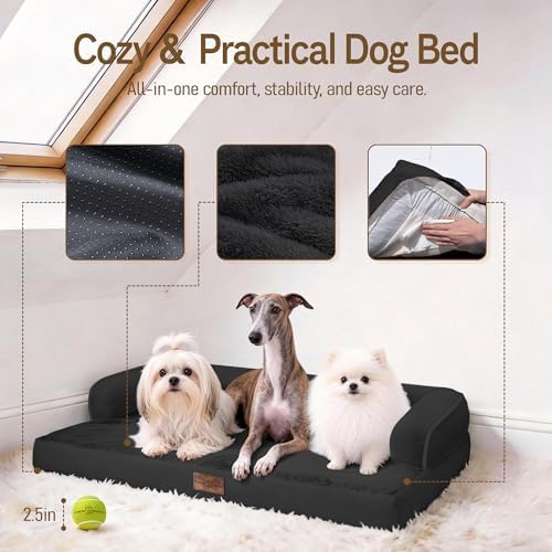 Comfort Expression Washable Dog Bed with Bolster for Medium to Large Dogs