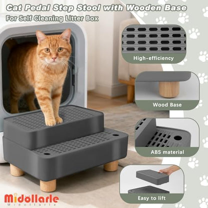 Elevated Cat Ramp for Litter Box, 2-Step Cat Step, Dark Gray