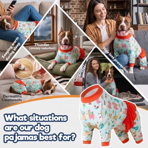 LovinPet Big Dog Large Dog Pajamas, Aqua Alpaca Print, Orange, L