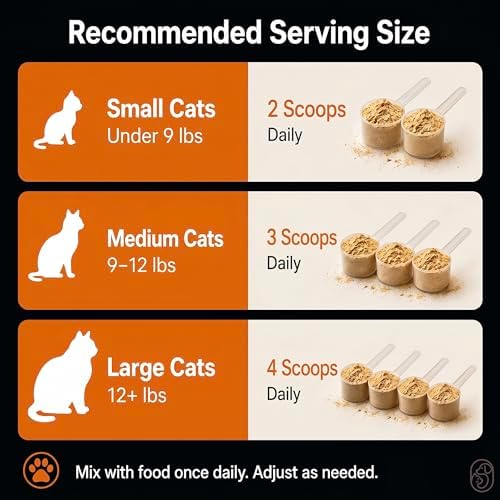 Daily Cat Food Topper – Cat Multivitamin Powder with 17 Active Nutrients, Taurine, Omega 3 & Glucosamine – Mixes Easily into Wet or Dry Food – Supports Energy & Vitality – 120 Scoops