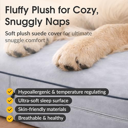 KOPEKS Orthopedic Memory Foam Dog Bed 7" Inch Thick Extra Large Dog Bed With Pillow Grey 50"x34"x10" Includes Waterproof Liner & Durable Removable Cover With Smart Design