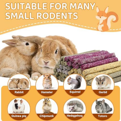 52Pcs Rabbit Chew Sticks, Guinea Pig Toys, Natural Timothy Teeth Stick
