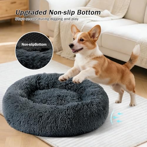 NOYAL Donut Dog Bed for Small Medium Pets, Plush Calming Faux Fur
