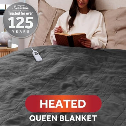 Sunbeam Heated Blanket Royal Ultra Fleece 12 Heat Iron Gray Queen 90x84