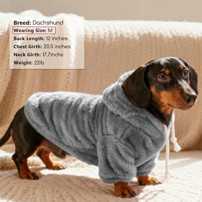 Fuzzy Dog Hoodie Sweater for Large Dogs Warm Winter Dog Clothes with Double-Sided Plush Fleece Soft Stretchy Pet Coats Hooded Sweatshirt for Medium Large Dogs