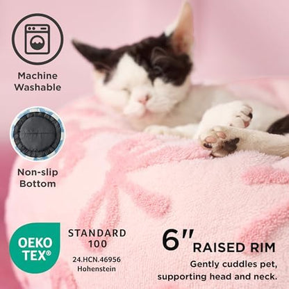 LE SURE Shown on TV Jacquard Donut Cat Beds Indoor,Pink Taffy 20x20x6in