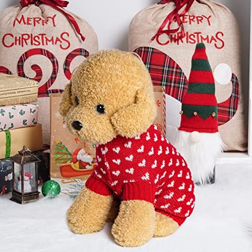 Dxhycc Dog Knitted Sweater Dog Heart Sweater Puppy Sweater Warm Soft Pet Holiday Clothes for Medium Cats and Dogs (Red, M)