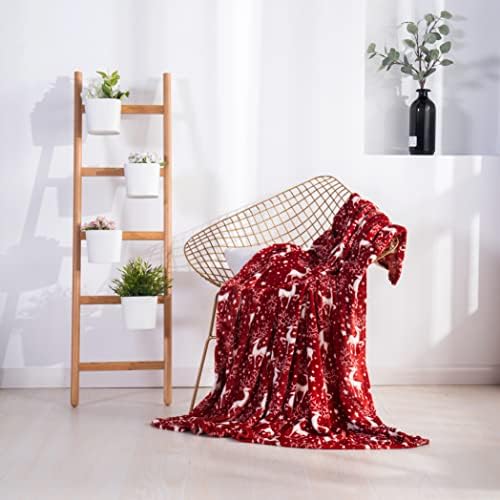 Elegant Comfort Velvet Touch Ultra Plush Christmas Holiday Printed Fleece Throw/Blanket - 50 inches x 60 inches, (Reindeer Stars)