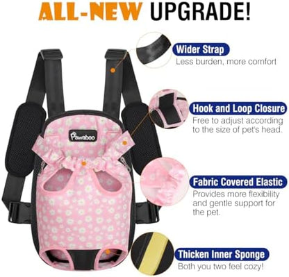 Pawaboo Pet Carrier Backpack, Adjustable Pet Front Cat Dog Carrier Backpack Travel Bag, Legs Out, Easy-Fit for Hiking Camping Traveling for Small Medium Dogs Cats Puppies, S, Black + Pink