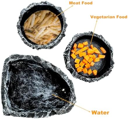 Reptile Water Dish Food Bowl, 3 Pack Reptile Feeding Bowls for Bearded Dragon Lizard Frog Gecko Tortoise Hermit Crab Snail (Black)