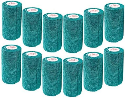 3 Inch Vet Wrap Tape Bulk (Hunter Green) (Pack of 12) Self Adhesive Adherent Adhering Flex Bandage Grip Roll for Dog Cat Pet Horse