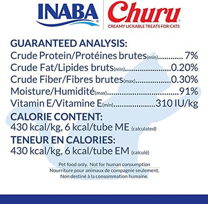 INABA Churu Cat Treats, Grain-Free, Lickable, Squeezable Creamy Purée Cat Treat/Topper with Vitamin E & Taurine, 0.5 Ounces Each Tube, 12 Tubes (4 per Pack), Chicken with Cheese Recipe
