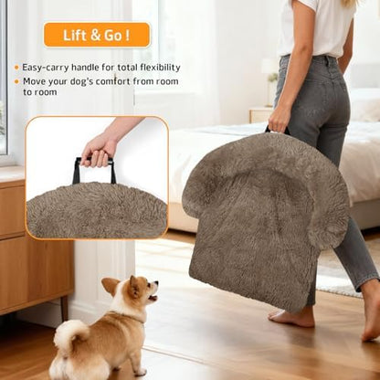 Calming Dog Bed Fluffy Plush Dog Mat for Furniture Protector with Removable Washable Cover for Large Medium Small Dogs and Cats (Medium(41x37x6), Camel)