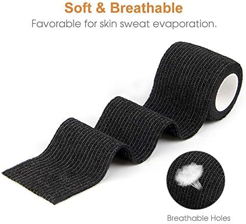 AUPCON Vet Wrap Cohesive Bandages Bulk Self Adhesive Bandage Wrap Self Adherent Wrap Non-Woven for Dogs Pet Animals & Ankle Sprains & Swelling 2 Inch x 5 Yards (2 Inch Black)