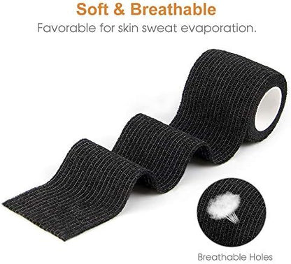 AUPCON Vet Wrap Cohesive Bandages Bulk Self Adhesive Bandage Wrap Self Adherent Wrap Non-Woven for Dogs Pet Animals & Ankle Sprains & Swelling 2 Inch x 5 Yards (2 Inch Black)
