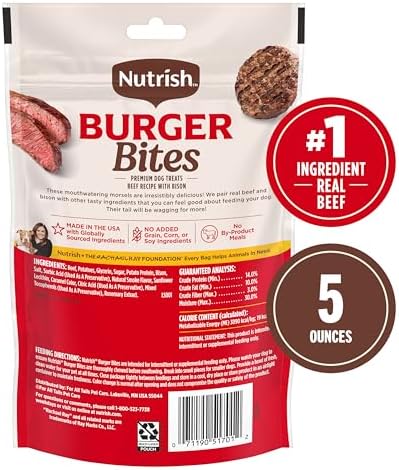 Nutrish Burger Bites Dog Treats, Beef Recipe, 5 oz. Pouch (Rachael Ray)
