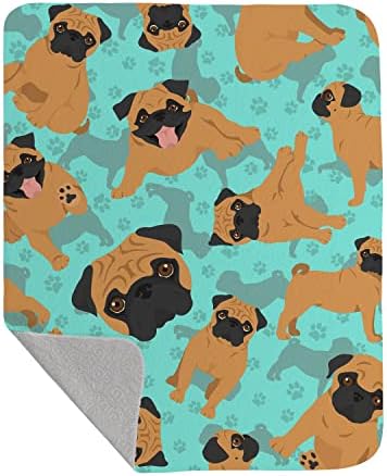 Caroline's Treasures MLM1057LQB Apricot Pug Quilted Blanket 50x60 Artwork Pattern Quilted Throw Blanket for Bed, Couch, Sofa, Soft and Lightweight