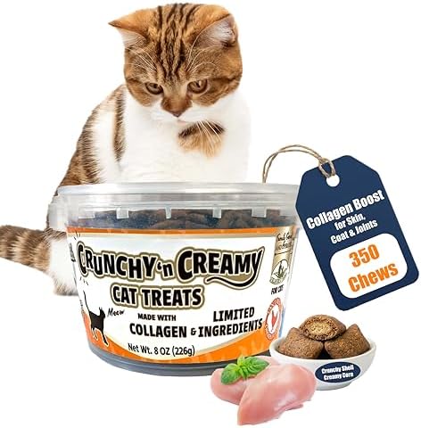 Fieldcrest Farms Collagen Cat Treats, Chicken, Crunchy & Creamy, 8 oz Tub