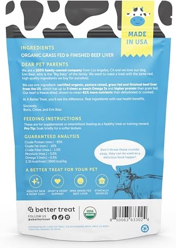 A Better Treat – Organic, Freeze Dried, Single Ingredient, 100% Grass Fed & Finished, Pasture Raised Beef Liver Dog Treats, Cat Treats | Natural Healthy | High Protein, Diabetic Friendly | Made in USA