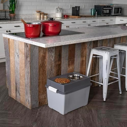 IRIS USA Elevated Dog Bowls 15" H, up to 47 lb Storage, Gray/Dark Gray
