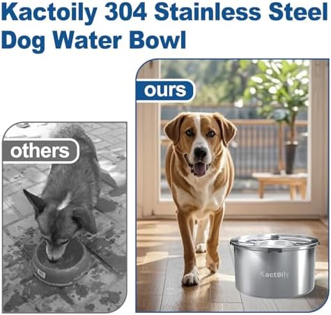 Kactoily 1.47 Gal Stainless Steel No Spill Water Bowl for Large Dogs