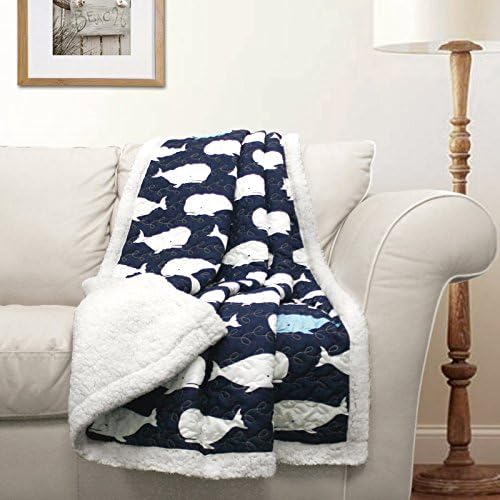 Lush Decor Whale Throw | Ocean Animal Print Fuzzy Reversible Sherpa Blanket - 60” x 50”, Navy