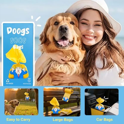 Funny Dogs Poop Bags Shit Bag 60 Count The Most Presidential Poop Bag Ever Unscented Leakproof Extra Thick Pet Waste Bags Novelty Gag Gift White Elephant Gifts for Cat Dog Walking & Cleaning