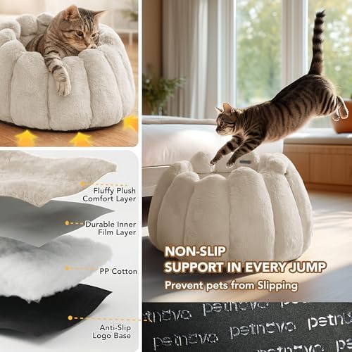 PETNOVO Pumpkin Cat Bed, Plush Donut Cuddler with High Bolster, Non-Slip