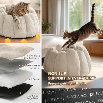 PETNOVO Pumpkin Cat Bed, Plush Donut Cuddler with High Bolster, Non-Slip