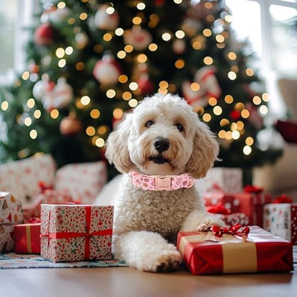 Christmas Dog Collar for Puppy Small Dogs - Cute Pink Christmas Collars for Dogs, Sweet Festive Winter Heavy-Duty Adjustable Dog Collars with Metal Buckle XS