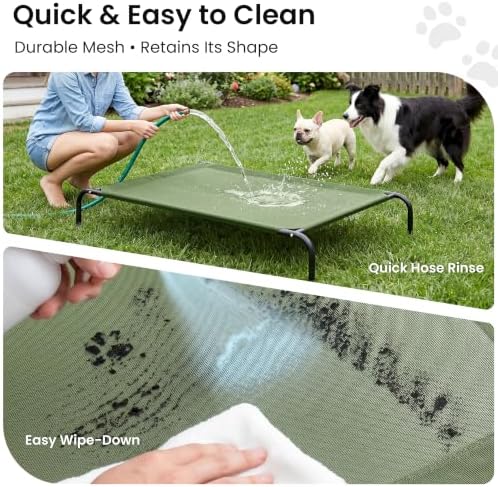 Love's cabin Elevated Cooling Dog Bed for Medium Dogs, Portable Indoor & Outdoor Raised Pet Dog Cat Cot, Durable Summer Frame with Breathable Mesh, Olive Green, 43" x 31.5" x 8"