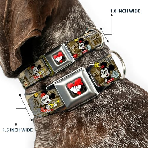 Buckle-Down Seatbelt Buckle Dog Collar - Mickey & Minnie Croissant de Triomphe Scenes - 1" Wide - Fits 11-17" Neck - Medium