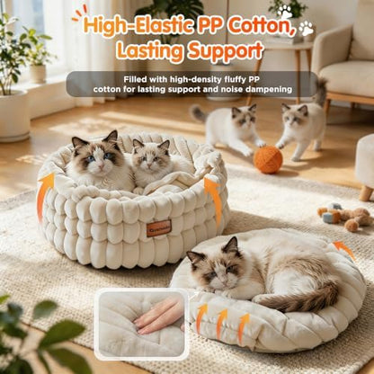 Cat Cave Bed for Indoor Cats Covered 2 in 1 Pet Burrow Beds (Beige)