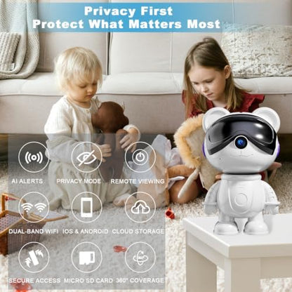 3K Indoor Camera Robot, Cute Bear Baby Monitor & Pet Camera for Home Use