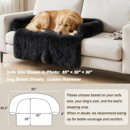 GGIB Calming Dog Bed Fluffy Plush Dog Mat for Furniture Protector with Removable Washable Cover for Large Medium Small Dogs and Cats (Extra Large (53x39.3x6), Black)