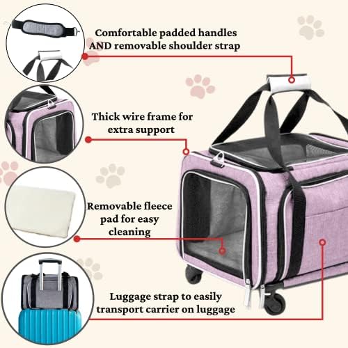 RUFF LIFE 101 Airline Approved Expandable Premium Pet Carrier on Wheels- Two Sided Rolling Carrier- Designed for Dogs & Cats- Extra Spacious Soft Lined Carrier! - Pink (RL-PET-CARRIER-WHEELS)