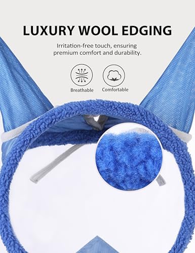 Harrison Howard CareMaster Horse Fly Mask UV Protective Fine Mesh with Extra Wool Soft Touch on Skin Cerulean Blue-Silver M