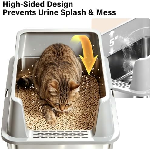 Stainless Steel Litter Box with Lid,XL Sifting Litter Box for Pine Pellets